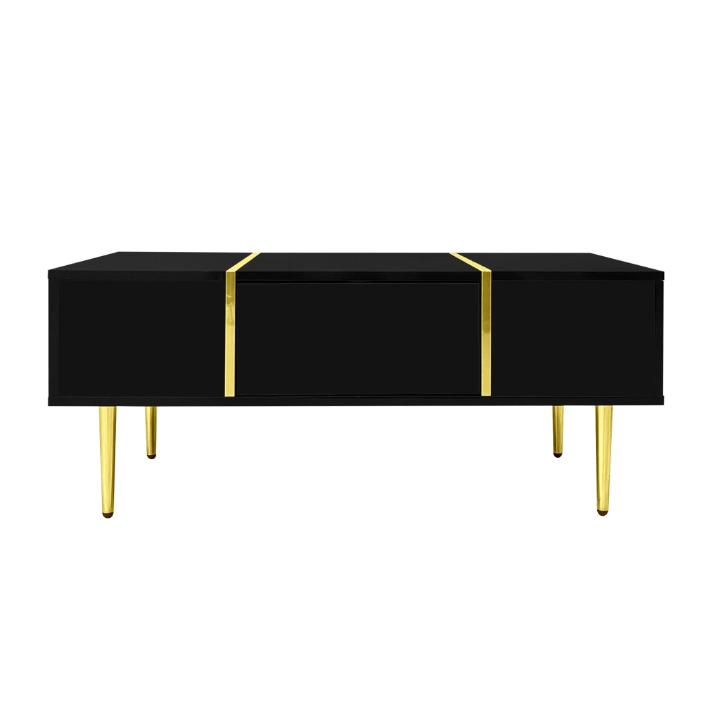 TAVOLINO DA CAFFÈ Nero Lucido 100x60x41,5 cm con 2 Cassetti