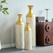 VASO DA TERRA Set da 3 pezzi 50/66/83 cm Metallo Oro/Bianco