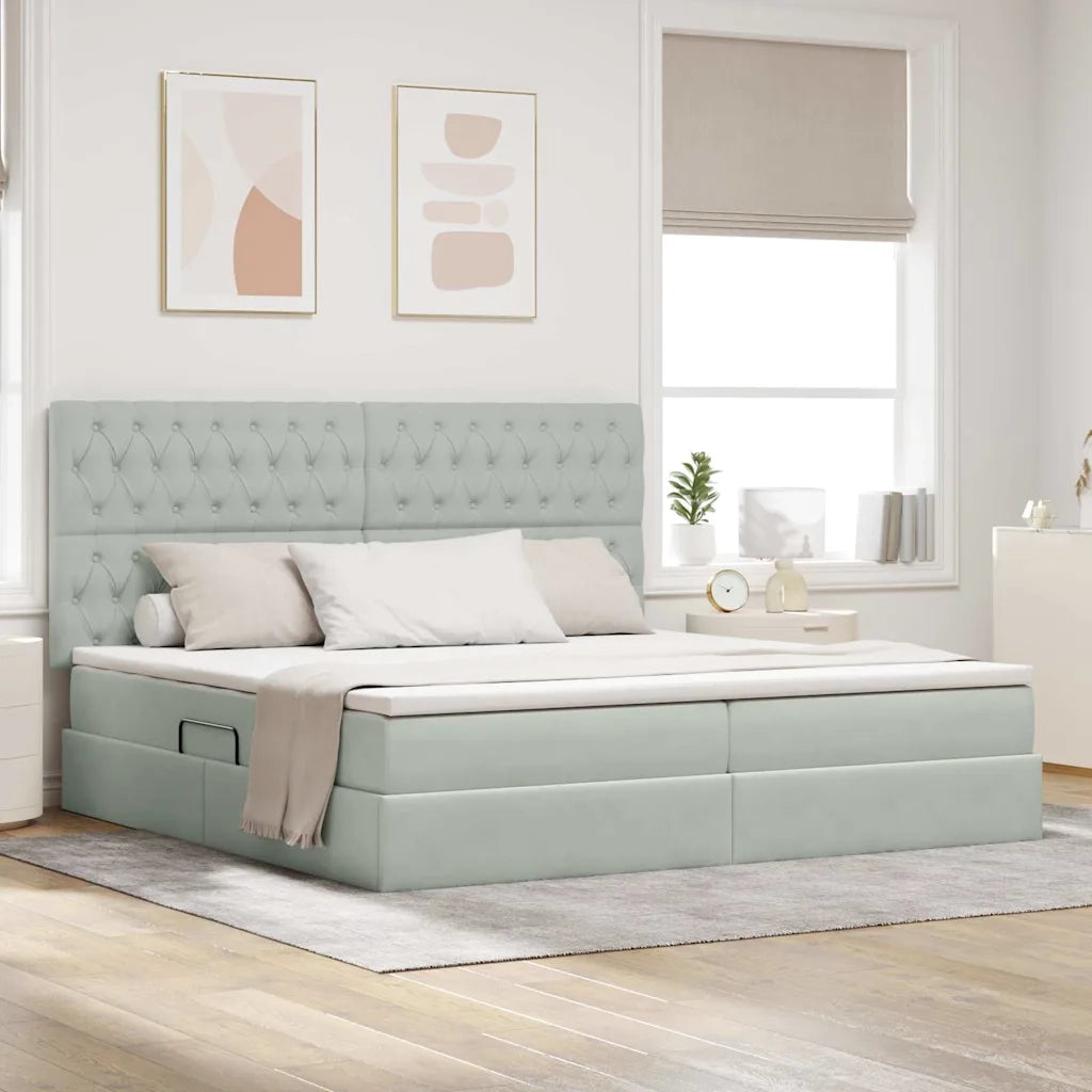 Letto con contenitore e LED Grigio chiaro 200 x 200 cm Velluto 3372747