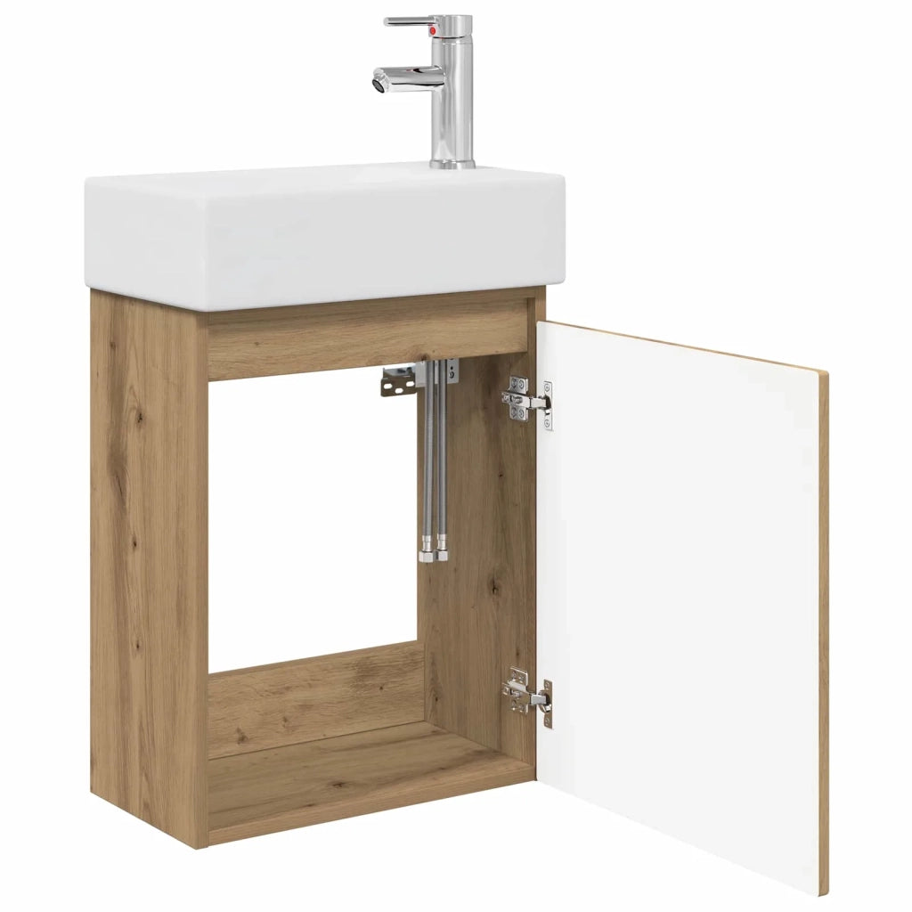 Mobile Bagno | Armadio da bagno con rubinetto Rovere Artigianale