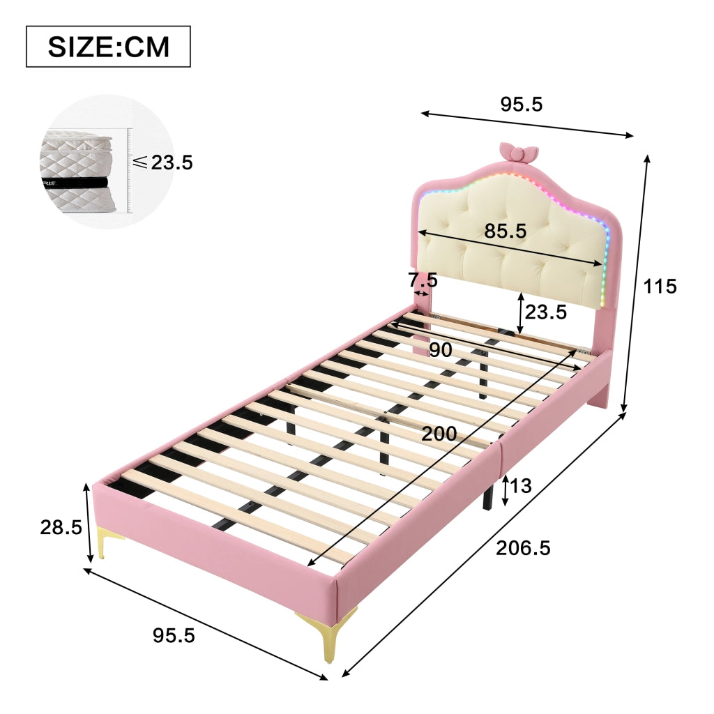 letto imbottito pu rosa bianco 90x200 cm