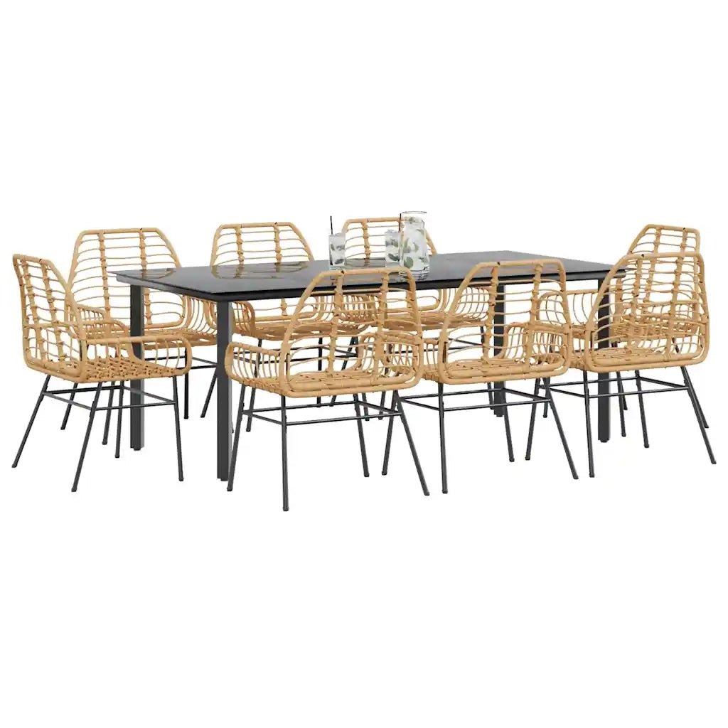 Set da Pranzo da Giardino 9 pz Polyrattan Vetro 3334547