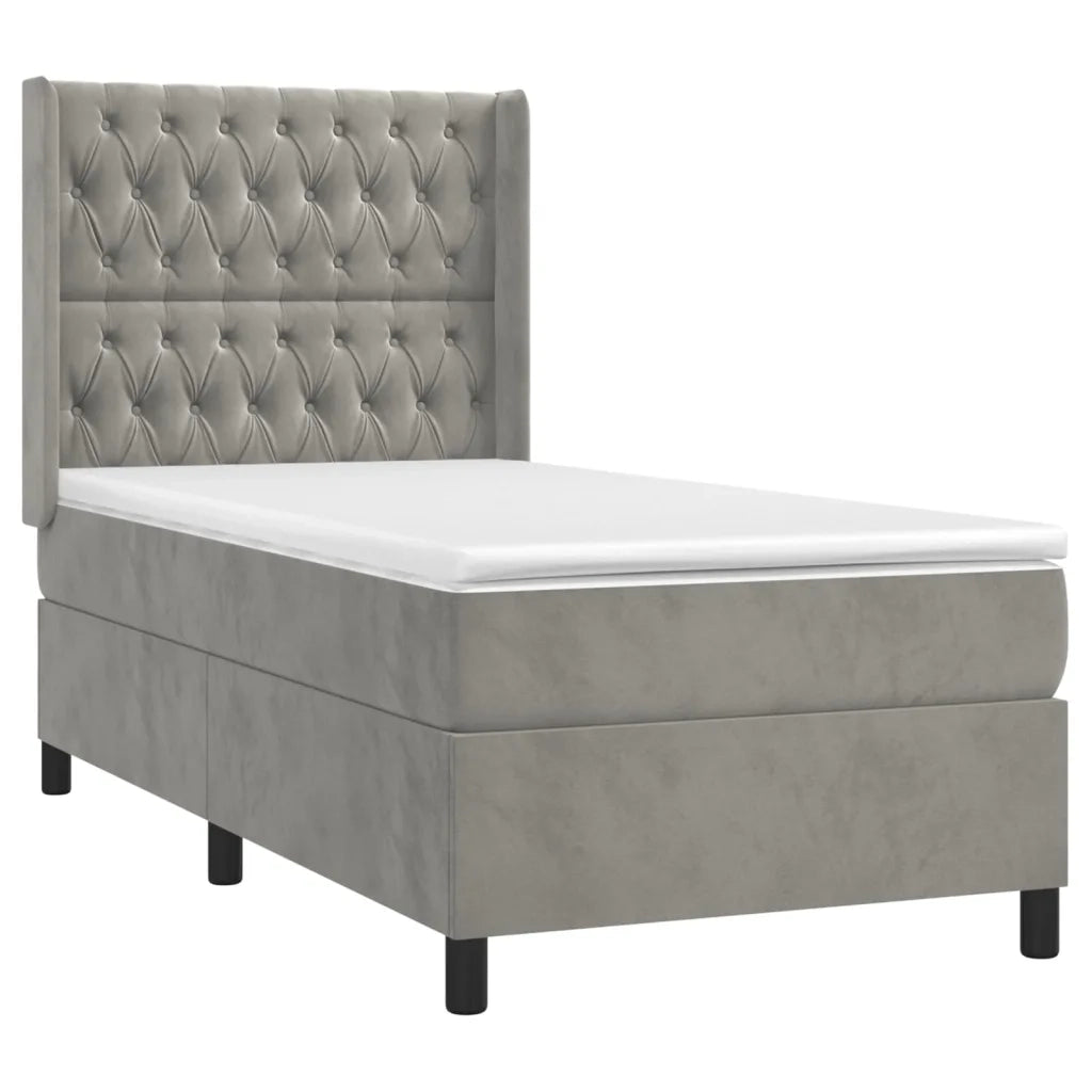 Letto a Molle Materasso e LED Grigio Chiaro 90x200 cm Velluto 3139721