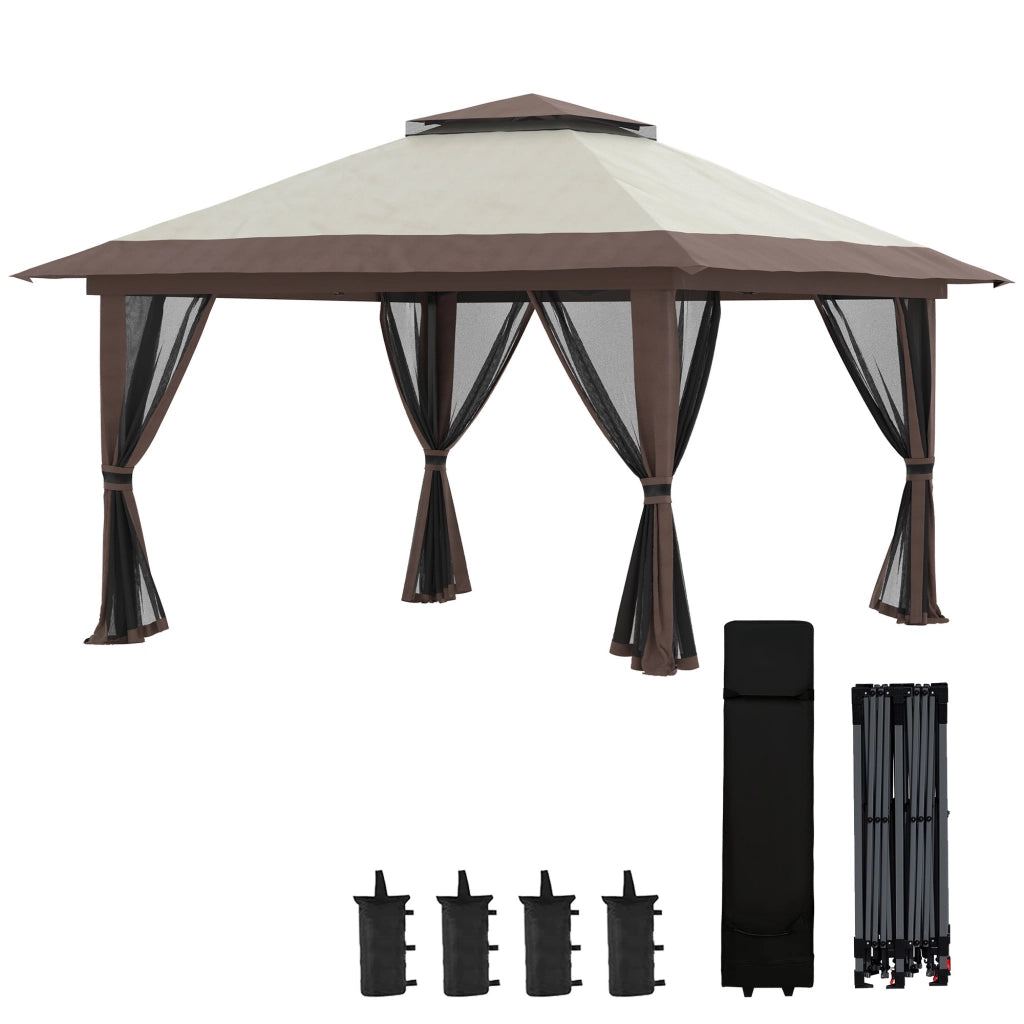 Gazebo pieghevole pop-up con zanzariere 4x4m ¨C Xylo ¨C beige doppio tetto protezione UV50+