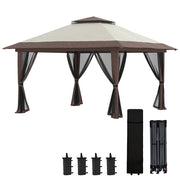 Gazebo pieghevole pop-up con zanzariere 4x4m ¨C Xylo ¨C beige doppio tetto protezione UV50+