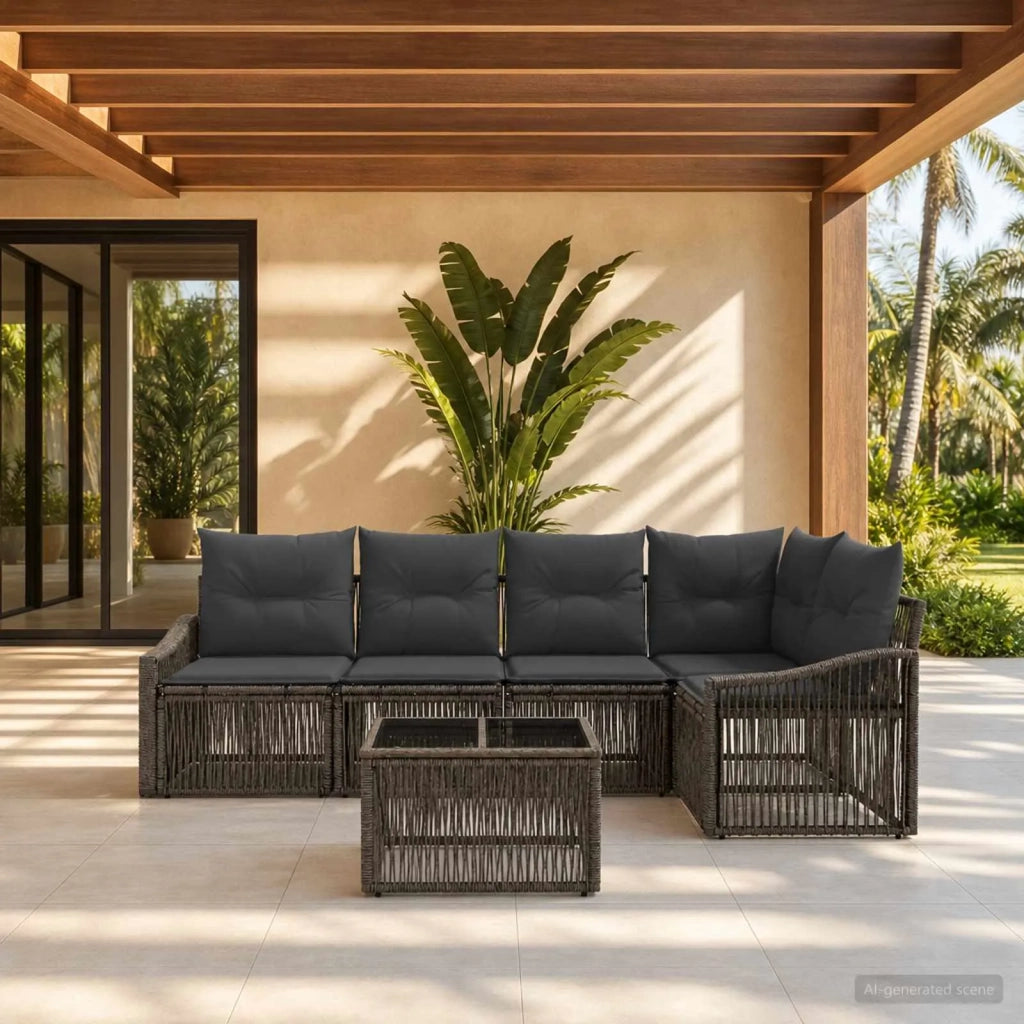 Set Divano da Giardino 6 pcs Grigio polyrattan 3436007