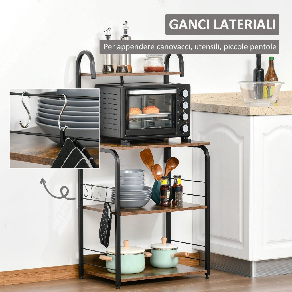 Scaffale da Cucina 4 Ripiani ¨C Xylo ¨C Legno e Acciaio Marrone Rustico 60x40x125cm