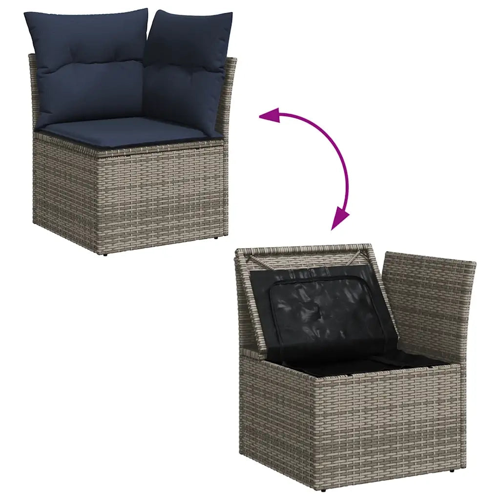 Set Divani da Giardino 7 pz con Cuscini Grigio in Polyrattan 3255984