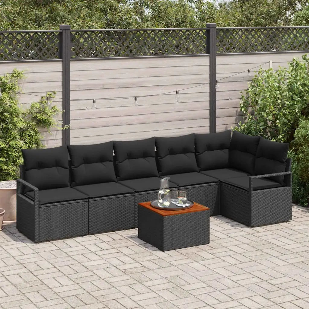 Set Divano da Giardino con archiviazione 7 pcs Nero polyrattan