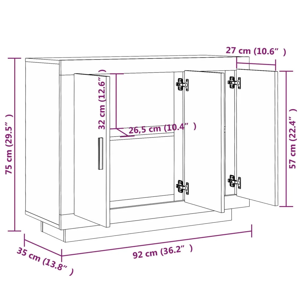 Credenza Bianca 92x35x75 cm in Legno Multistrato 811835