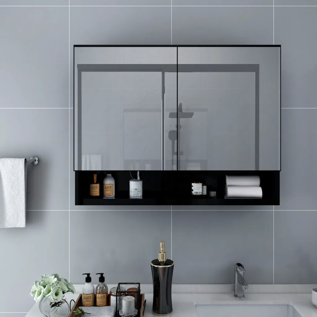 Armadietto a Specchio con LED Nero 80x15x60 cm in MDF 323605