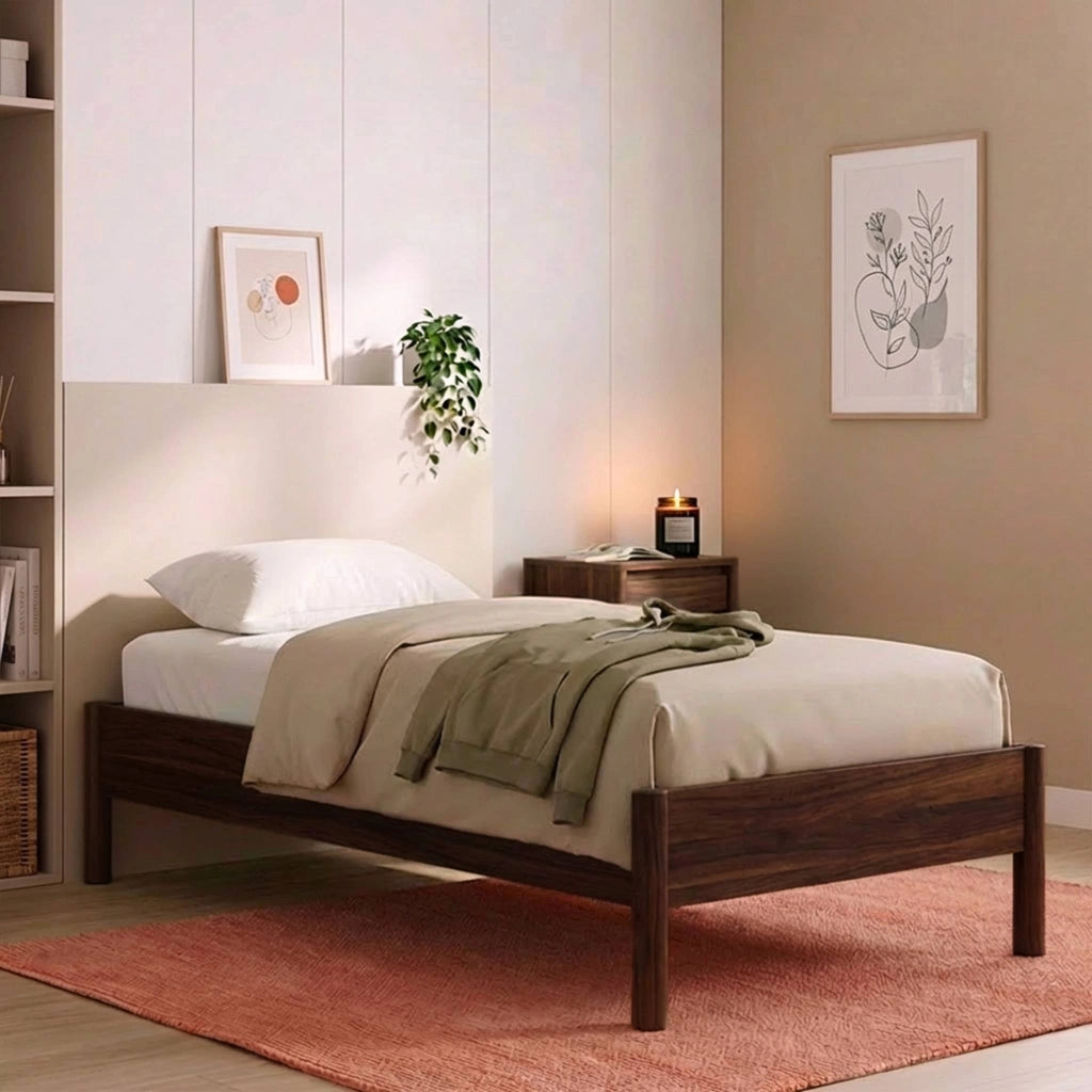 Letto con rete a doghe 90x190cm decorazione legno, noce