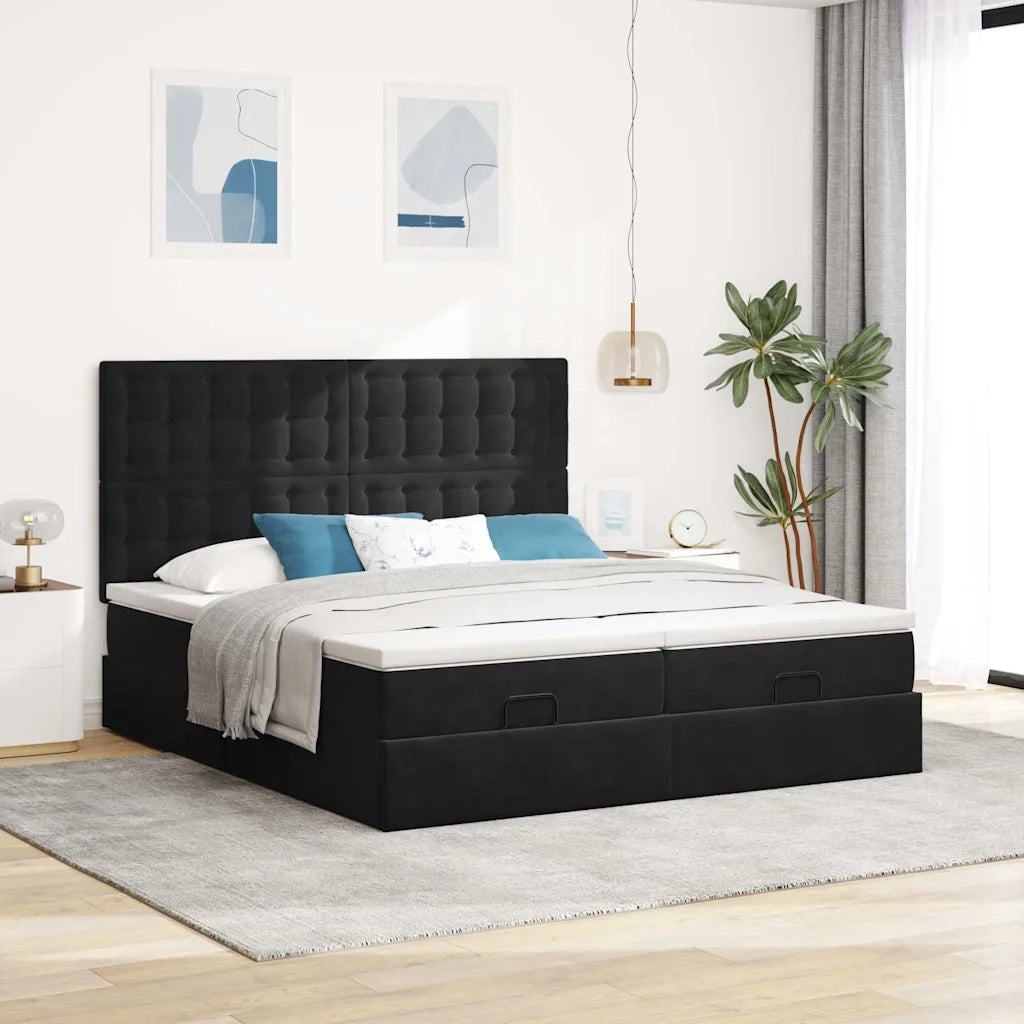 Struttura Letto Pouf con Materassi Nero 200x200 cm Velluto 3313816