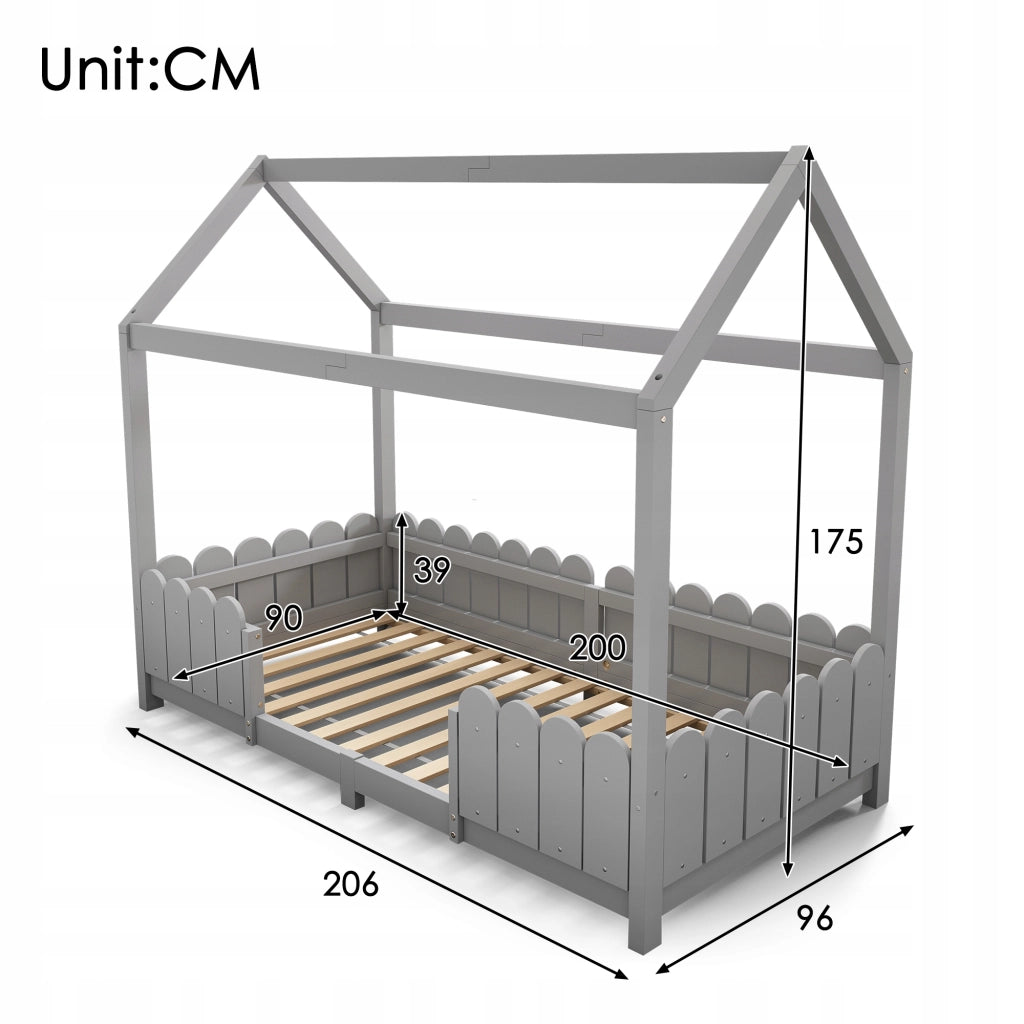 Letto per bambini 90x200 - Xylo - Legno con protezione grigio