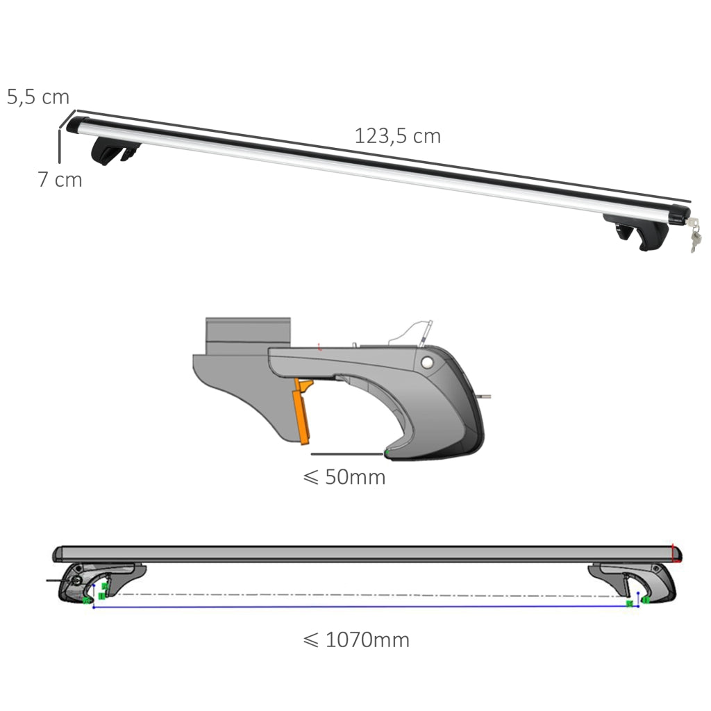 Barre Portapacchi Tetto Universali ¨C Xylo ¨C Alluminio 123,5 cm Argento Carico 75 kg con Serratura