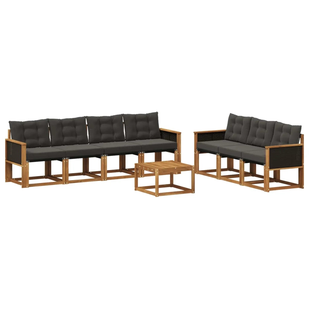 Set di divani da esterno con cuscino 8 pcs Naturale e Nero 3381816