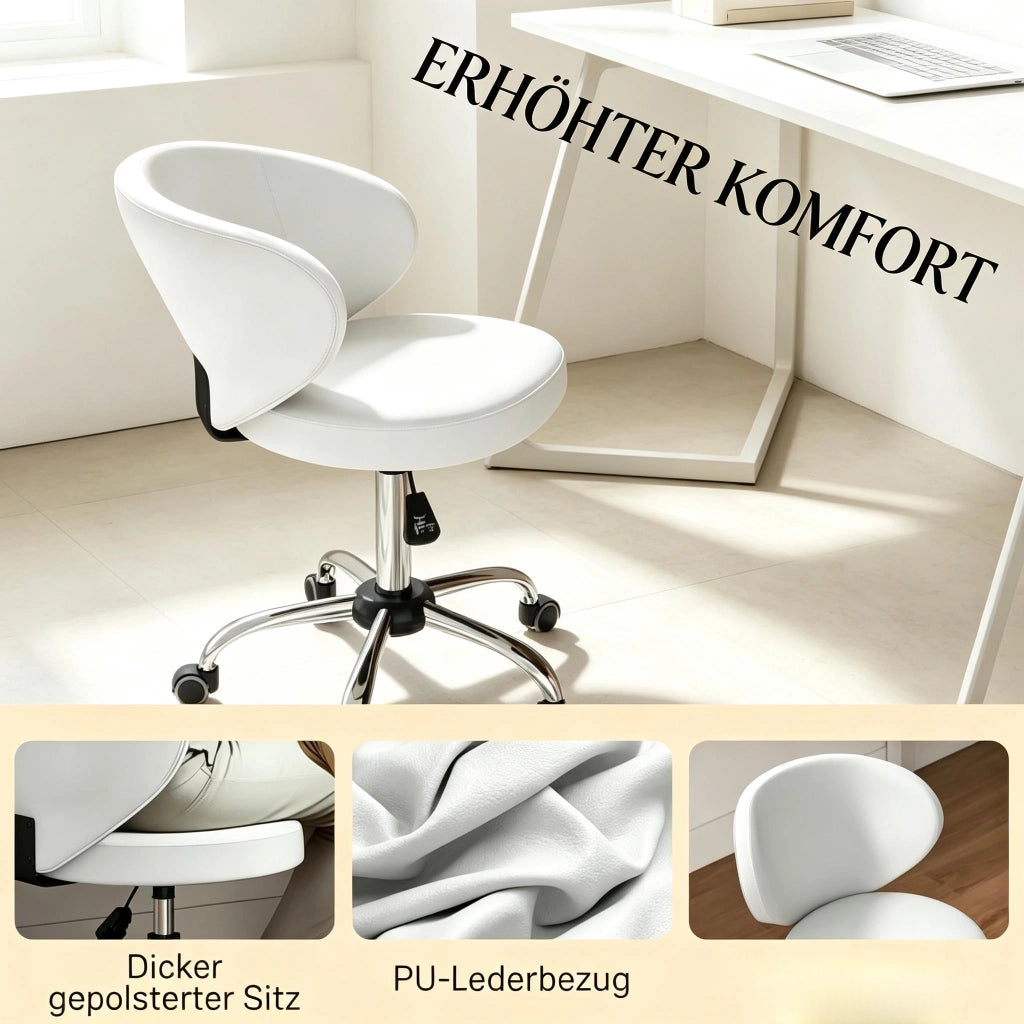 SGABELLO GIREVOLE CON RUOTE 45x54x73-88 cm PU Bianco