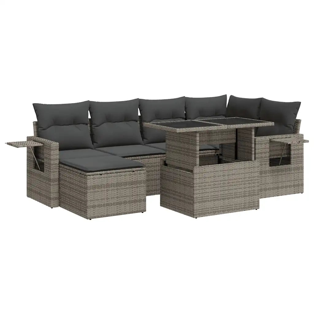 Set Divani da Giardino 7 pz con Cuscini Grigio in Polyrattan 3326511