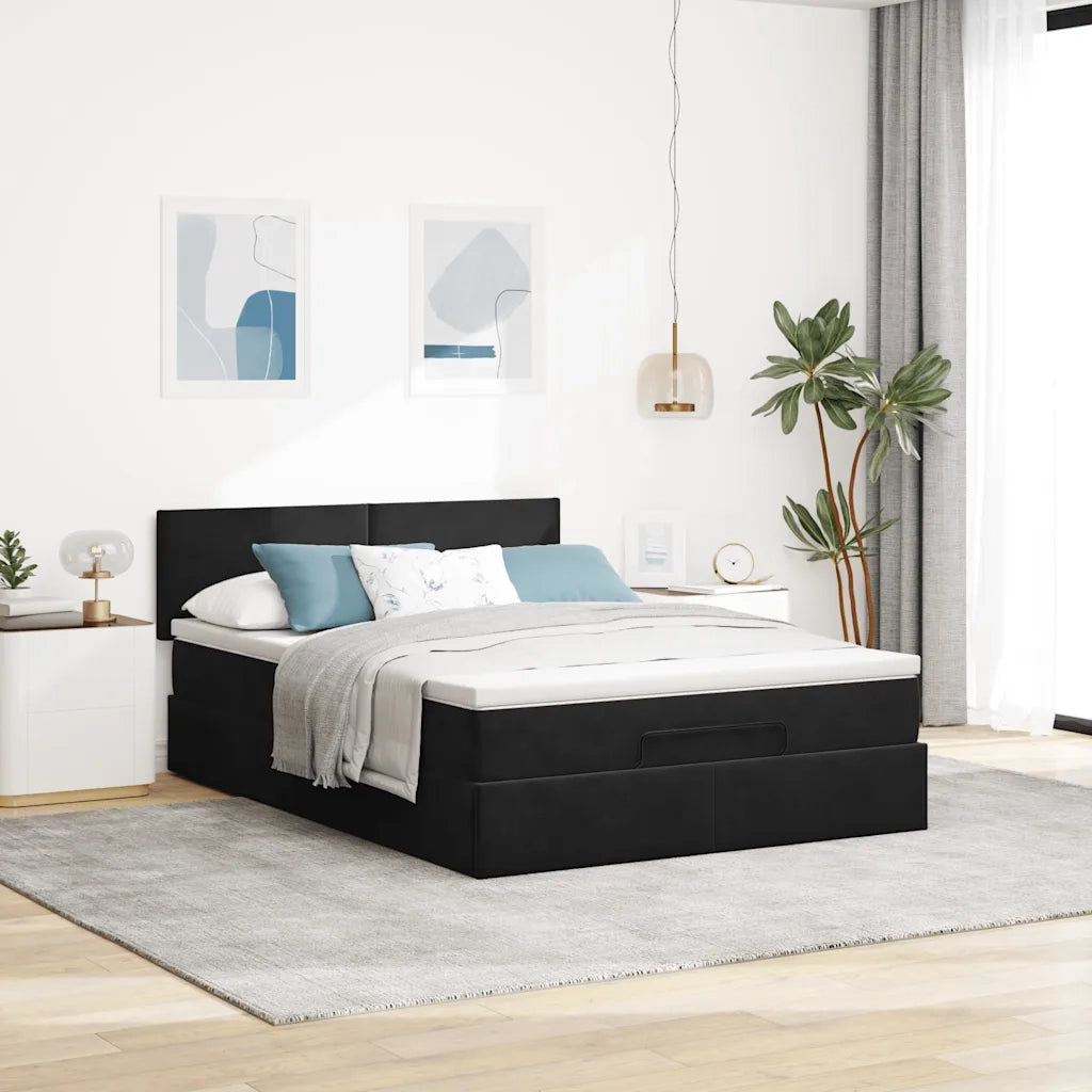 Struttura Letto Pouf con Materasso Nero 140x190 cm in Velluto 3311701