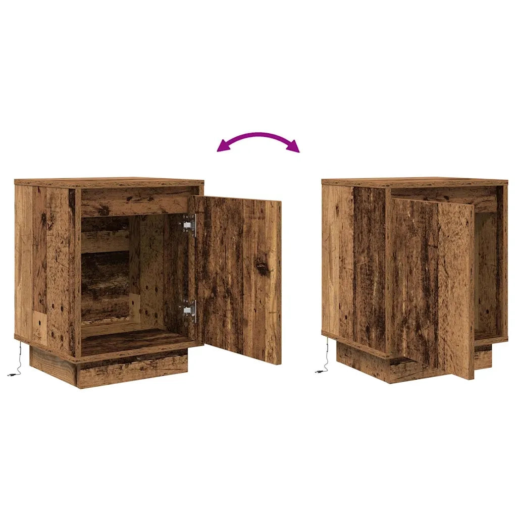 Comodino con Luci LED Legno Antico 38x34x50 cm 861279