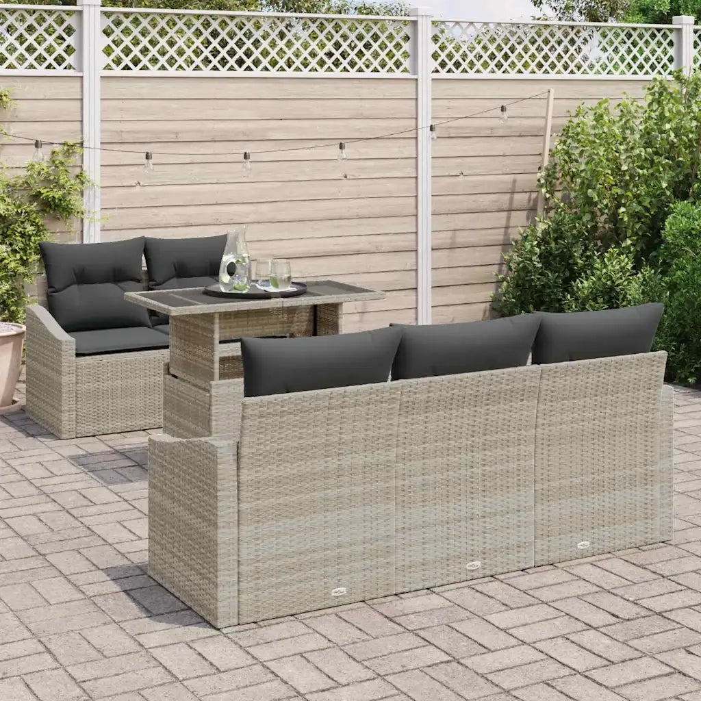 Set Divano da Giardino 6 pcs Grigio chiaro polyrattan