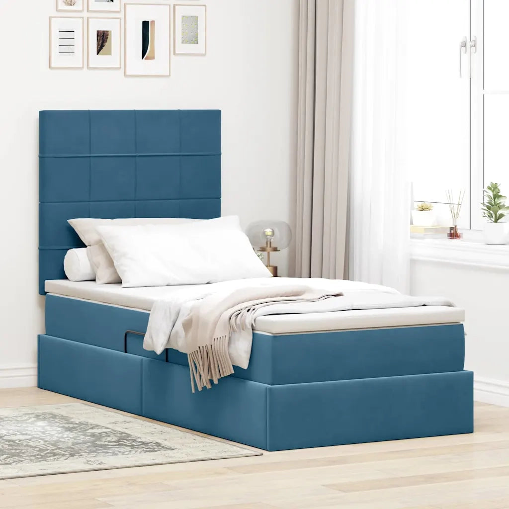Letto con contenitore e LED Blu Scuro 90 x 200 cm Velluto
