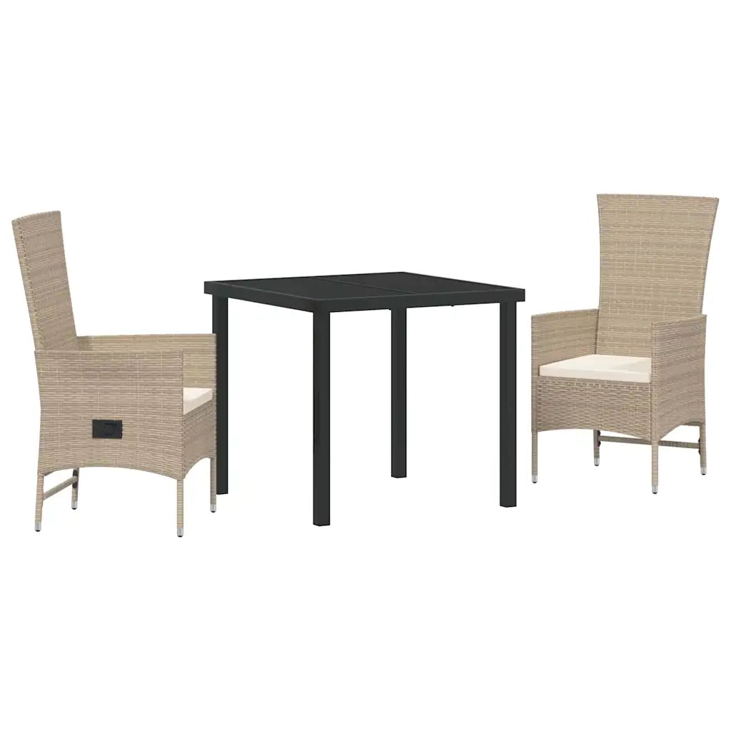 Set da Pranzo per Giardino con cuscino 3 pcs Beige polyrattan