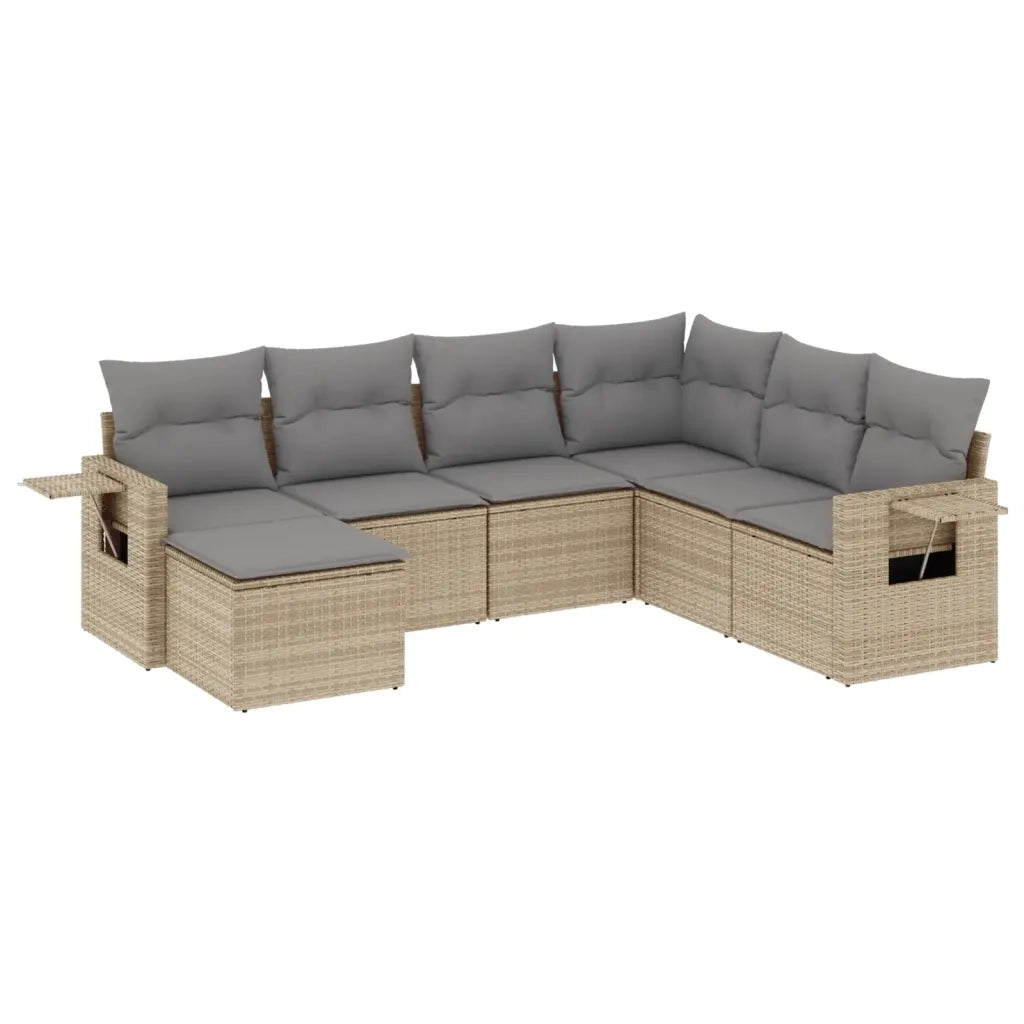 Set Divani da Giardino 7 pz con Cuscini Beige in Polyrattan 3252836