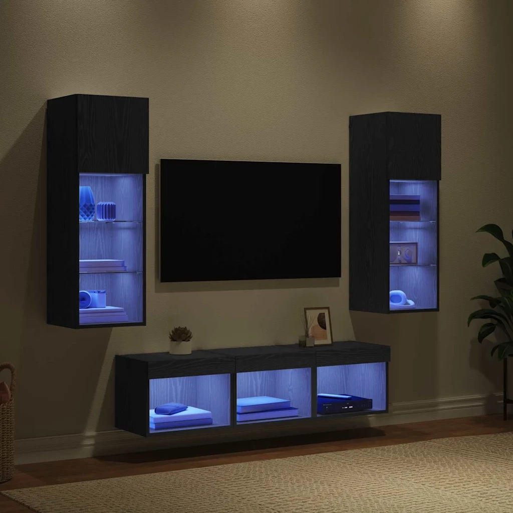 Unit¨¤ per TV a Muro 5 pz | Armadietto TV | Mobile Porta TV Rovere Nero Legno multistrato