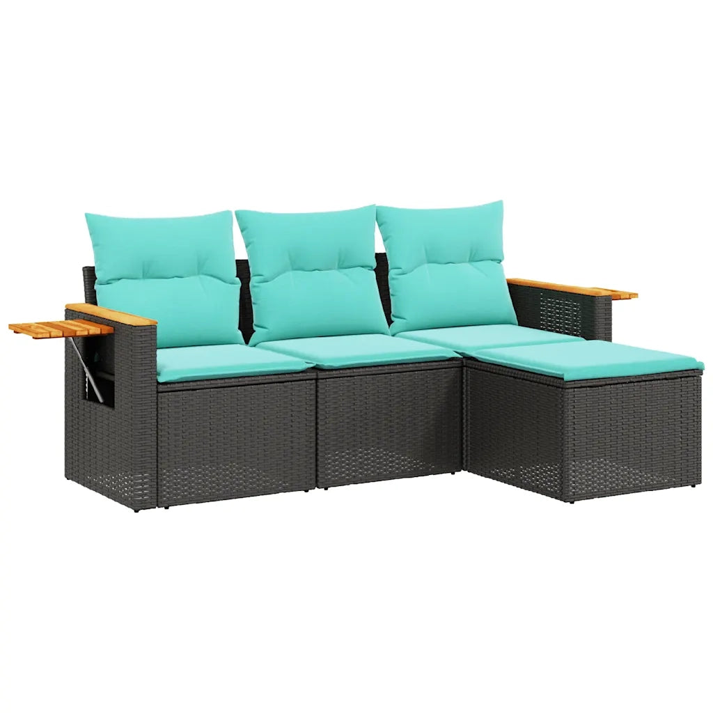 Set Divani da Giardino 4 pz con Cuscini Nero in Polyrattan