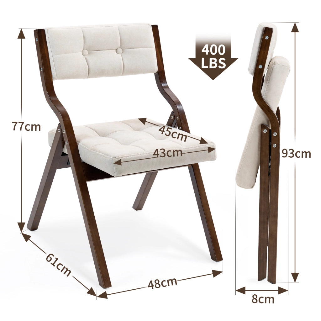 Sedie Pieghevoli Imbottite con Cuscino ¨C MINIMAL ¨C Set 2 Pezzi, Legno, Crema