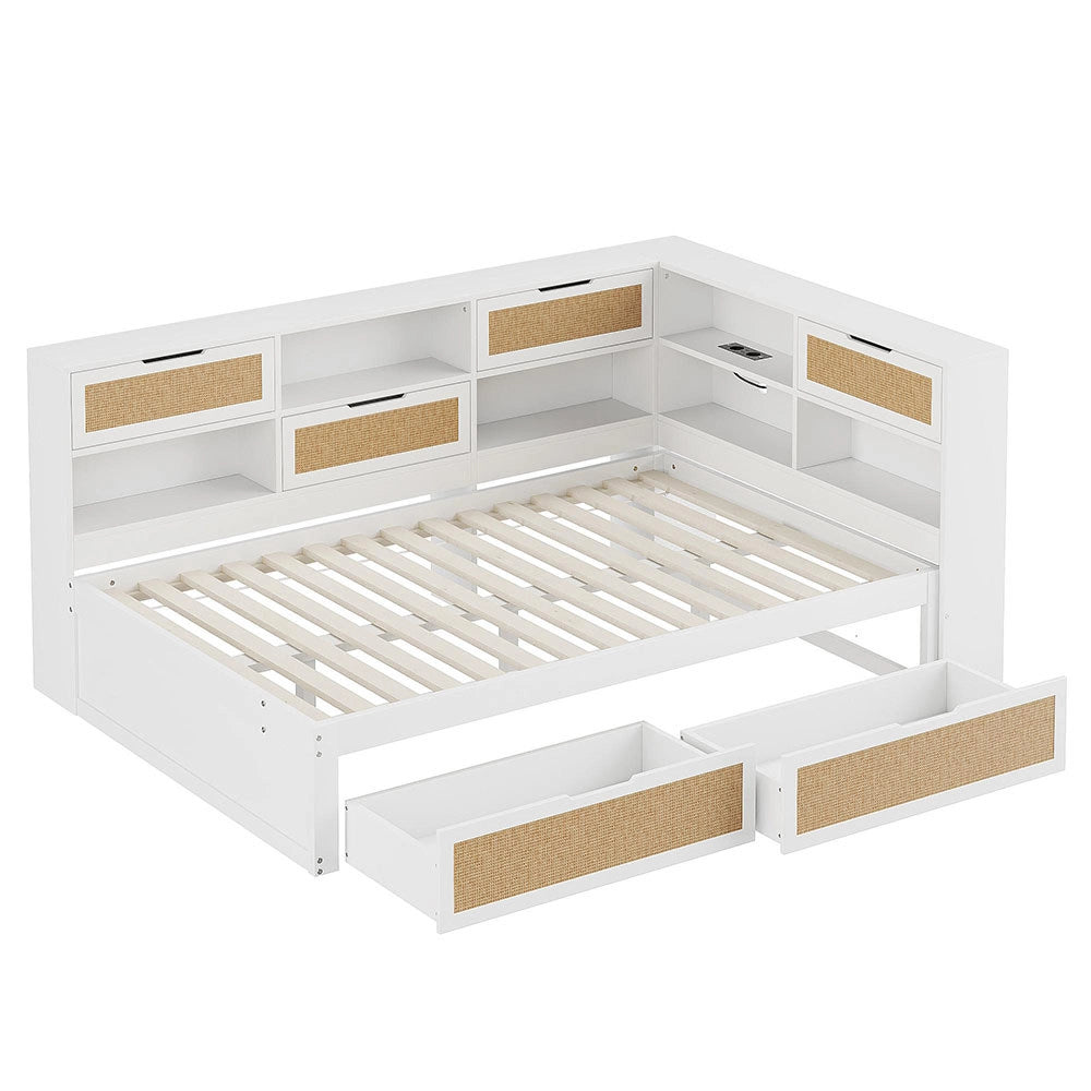 Divano letto legno - Xylo - 140x200 cm cassetti USB bianco