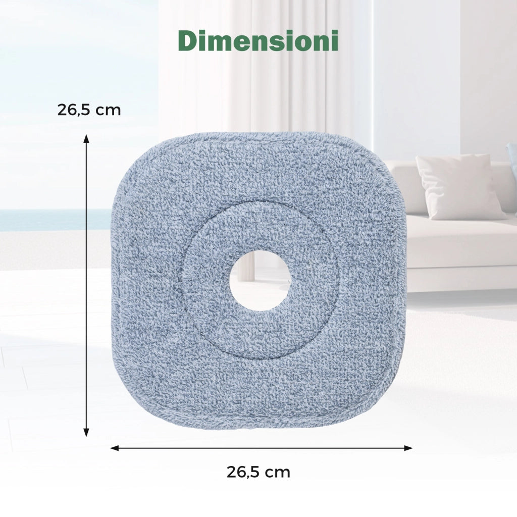 Sistema con mocio piatto e secchio con 2 testine e 9 panni in microfibra, Set mocio e secchio con strizzatore per pavimenti bagnati e asciutti Blu scuro