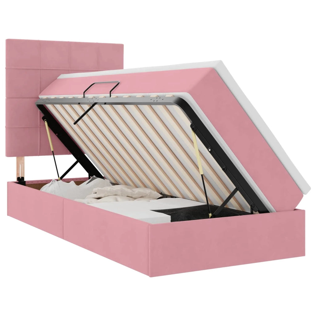 Letto con contenitore e LED con led Rosa 100 x 200 cm Velluto