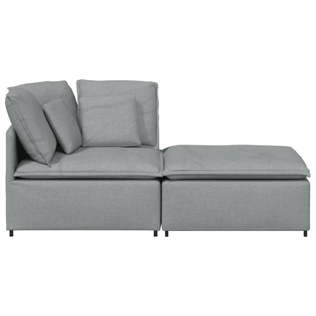 Divano Modulare con Poggiapiedi e Cuscini Tessuto Grigio Chiaro 3321207