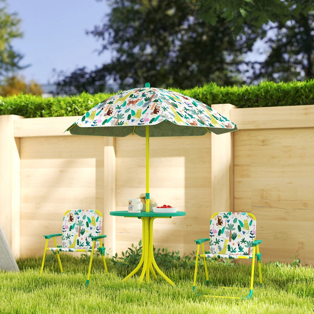 Tavolo da Picnic per Bambini Set Tavolo e Sedie con Ombrellone Verde