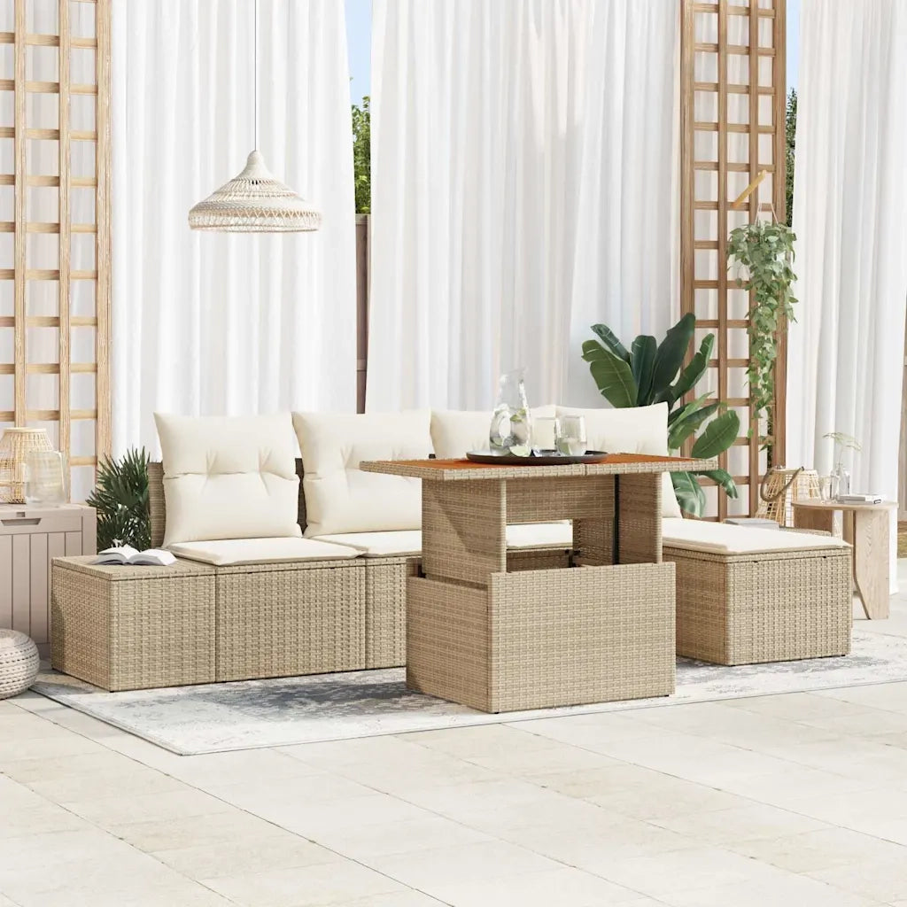 Set Divano da Giardino 6 pcs Beige Poly Rattan
