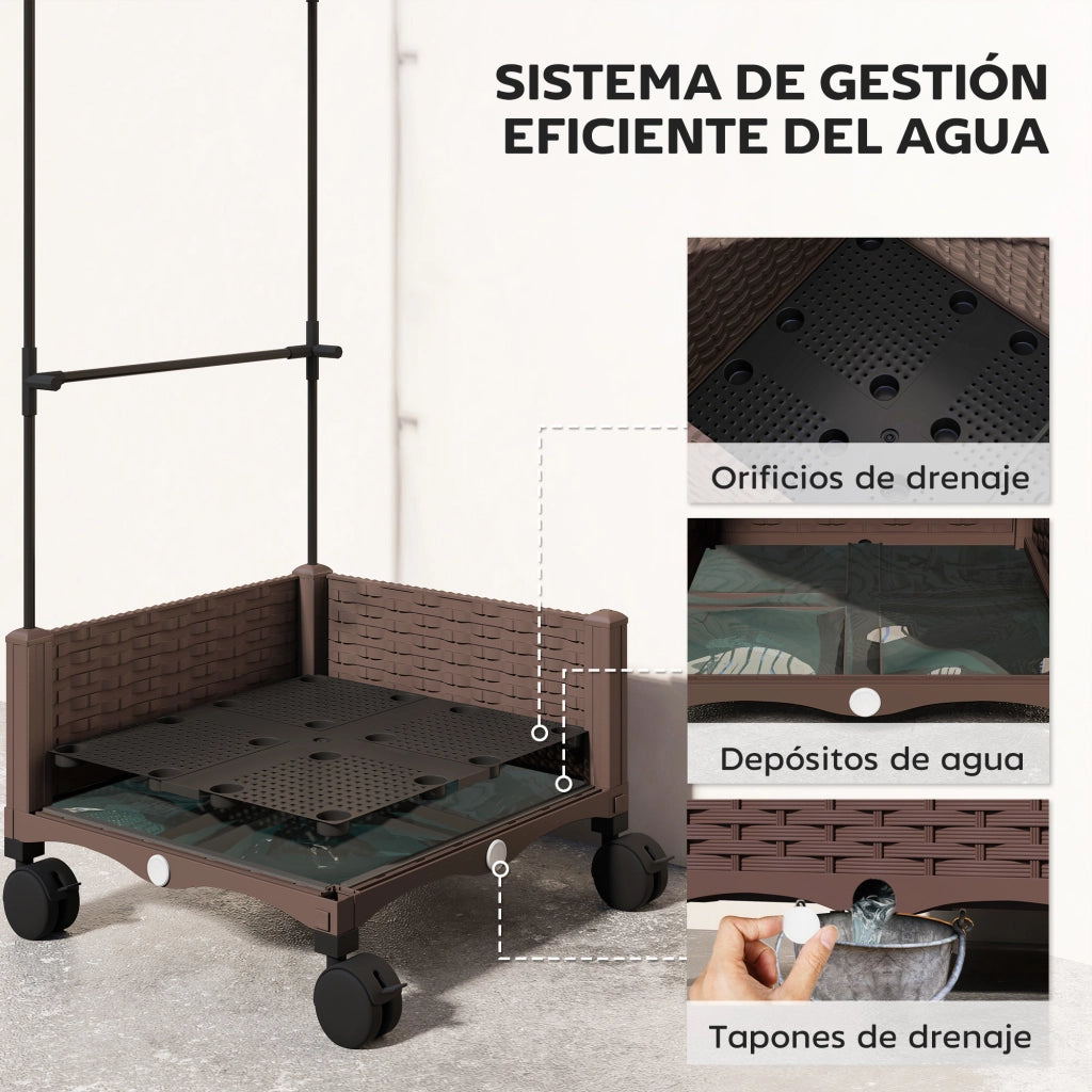 Fioriera con Griglia e Ruote ¨C Xylo ¨C Marrone 40x40x165 cm con Drenaggio