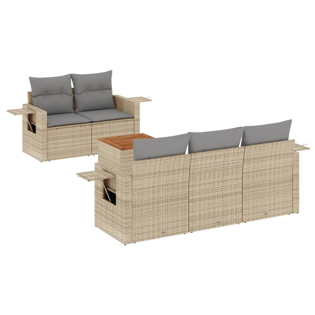 Set Divano da Giardino 6 pz con Cuscini Beige in Polyrattan 3224449