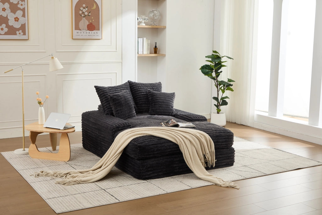 Méridienne in velluto a coste ergonomica senza montaggio con imbottitura in memory foam e 4 cuscini sfoderabili grigio