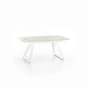 Tavolo Allungabile Barret 170/270x90 cm in HPL su MDF, Struttura con Gambe in Metallo Bianco e Top Marmo Calacatta - Arredo Moderno