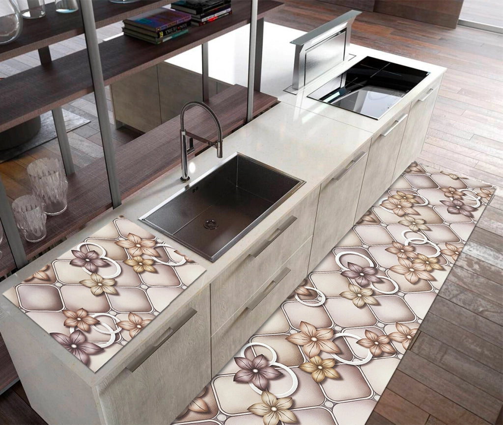 Tappeto Cucina Pvc Antimacchia 51x270 Cm Fiorito Elegante Passatoia Antiscivolo Antisfilo