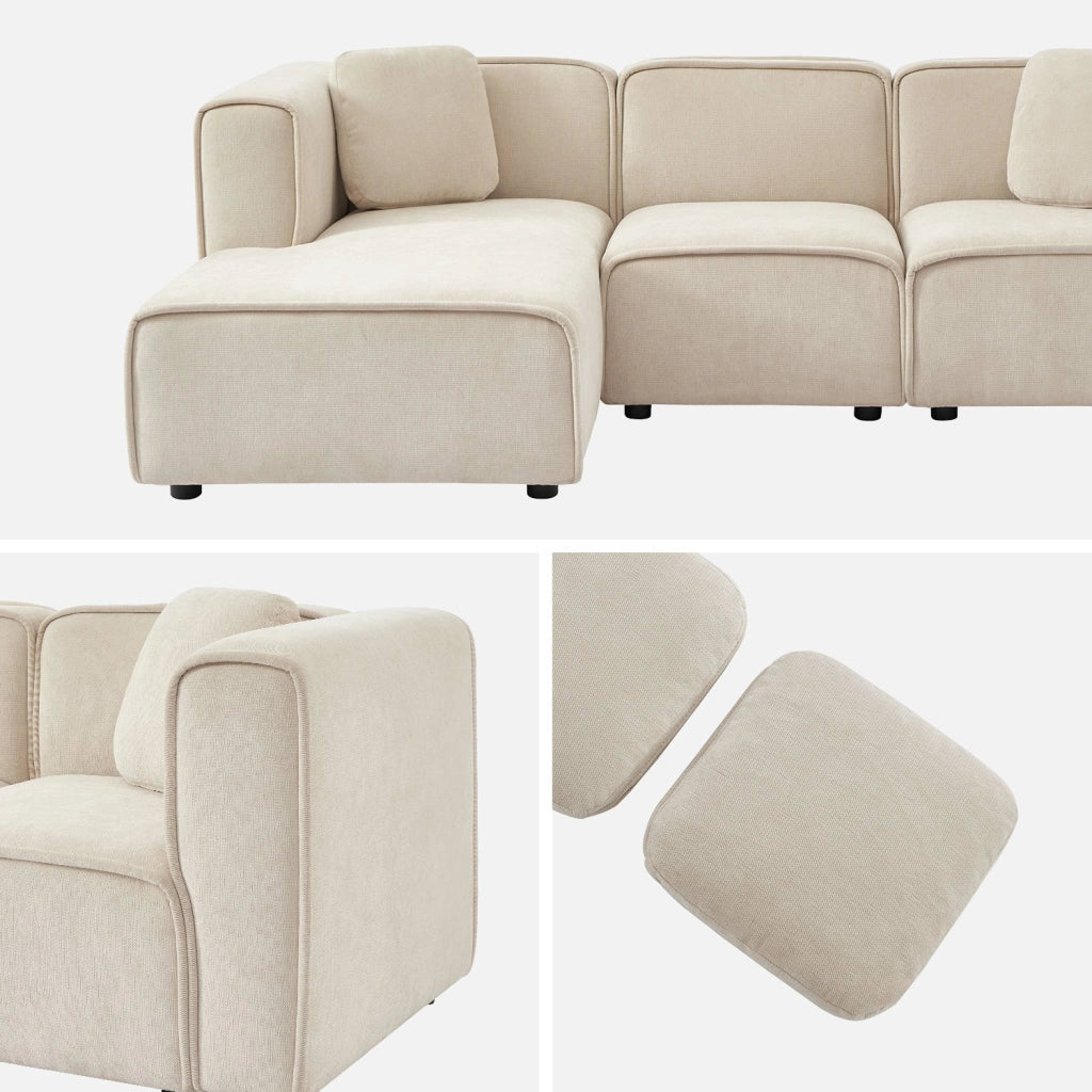 Divano angolare sinistro in tessuto, 3 posti, beige