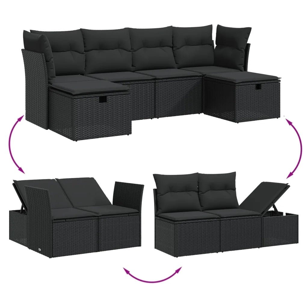 Set Divano da Giardino 6 pz con Cuscini Nero in Polyrattan 3265339