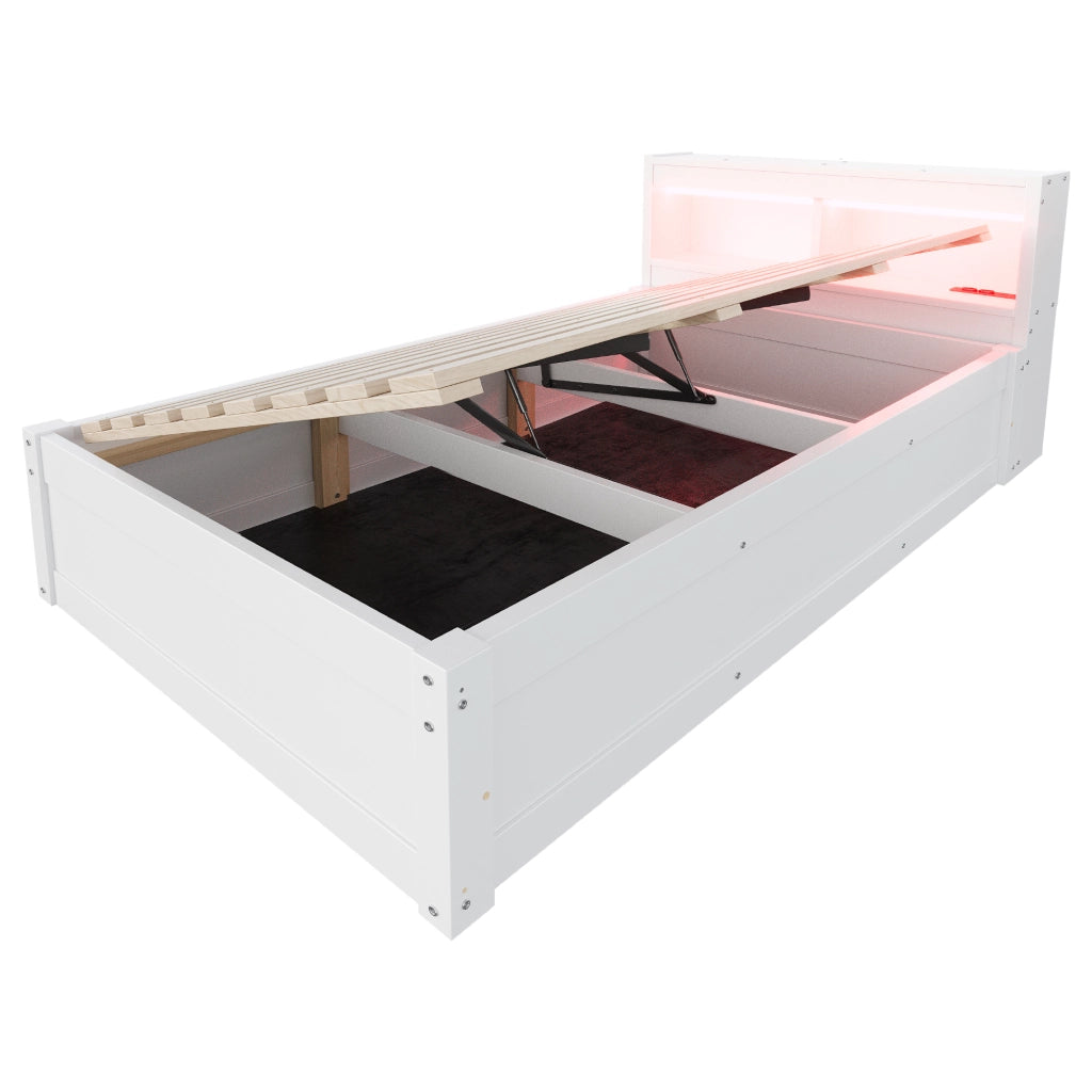 LETTO Multifunzionale 90x200 cm MDF Bianco con presa e LED
