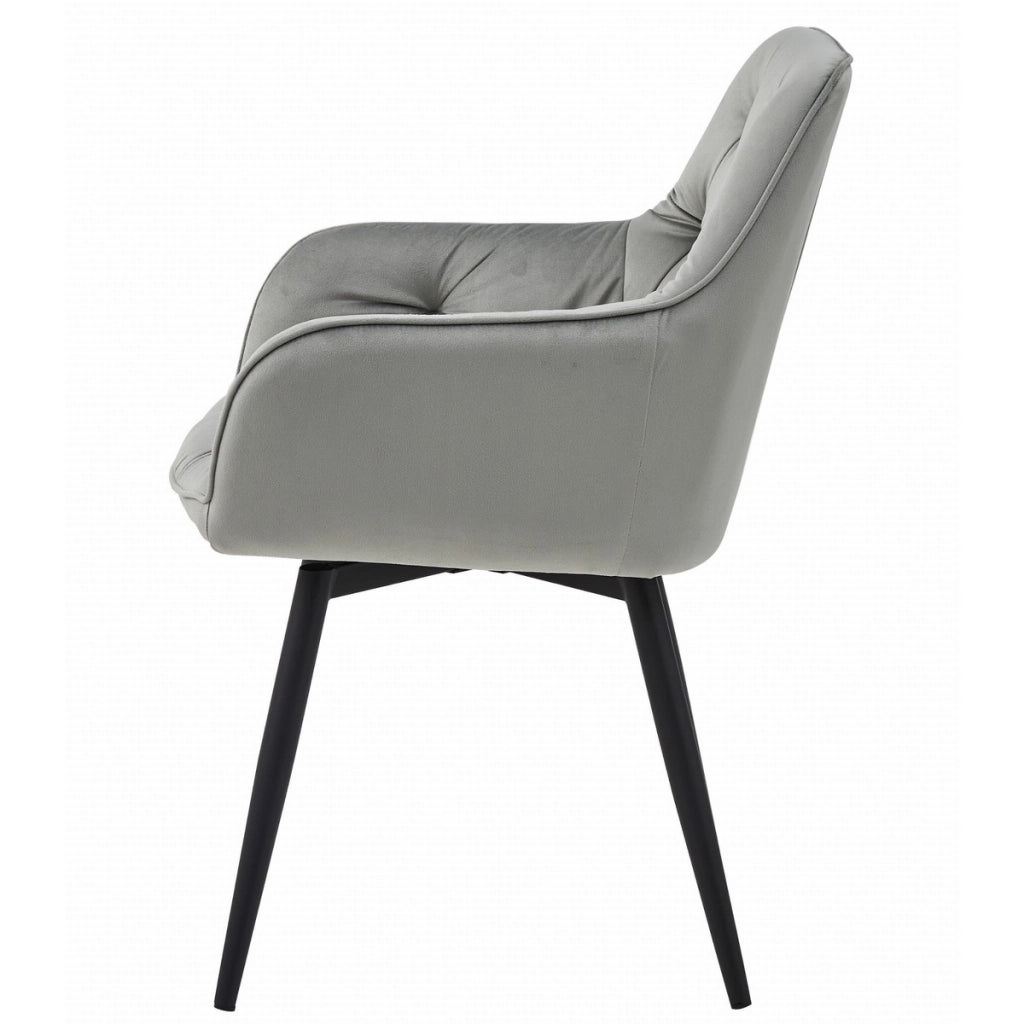 Sedia girevole Jork in velluto grigio argento con gambe nere