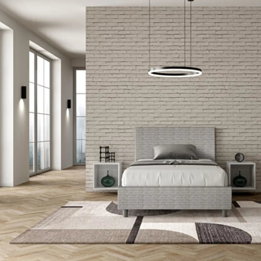 Letto una piazza e mezza contenitore imbottito 120x200 tessuto Aragona 1 bianco Adele