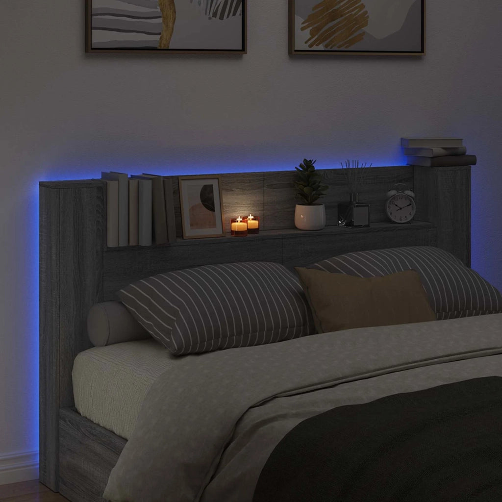 Testata con Mobile e LED Sonoma grigia 180 x 16,5 x 103,5 cm 8006573