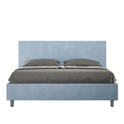 Letto Matrimoniale 160x210 cm con Rete e Contenitore Giroletto con Alzata Comoda Imbottito in Microfibra Adele Azzurro