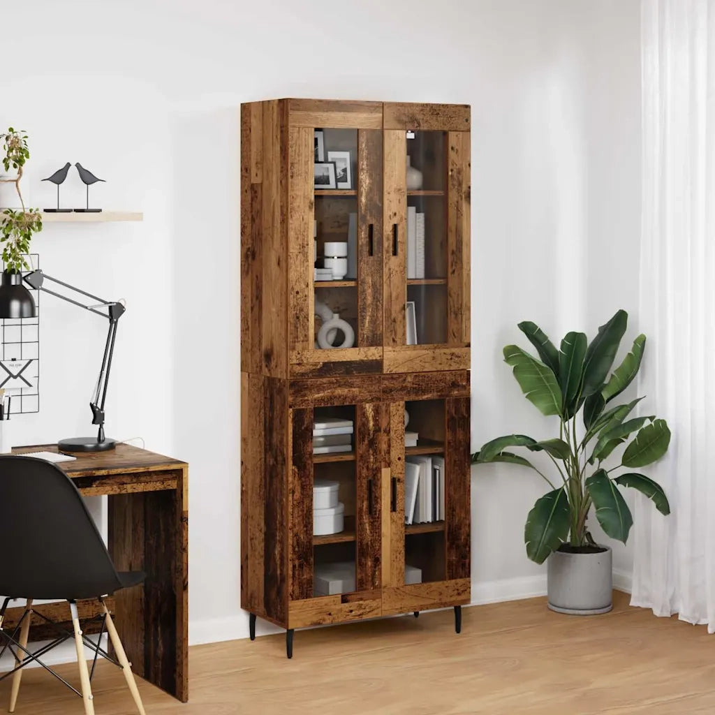 Credenza 2 pcs Legno vecchio Legno Stratificato e Vetro 3403180